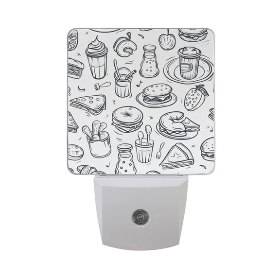Pizza Burger Fruit Line Night Light 2 Pack LED Nightlight Plug into Wall Dusk to Dawn Sensor Soft White