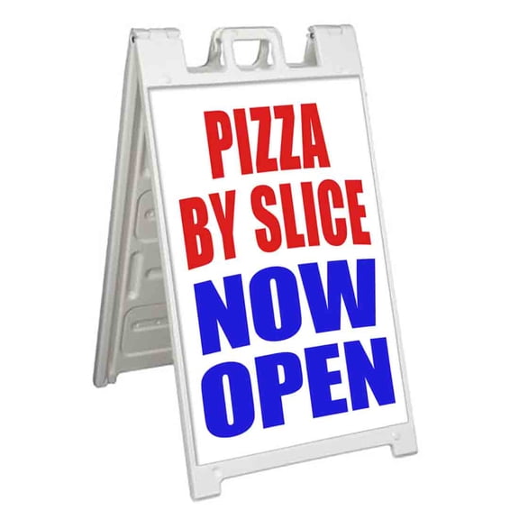 Pizza By Slice Now Open (24" X 36") Standard A-Frame Signicade, Includes Decal Applied To Stand