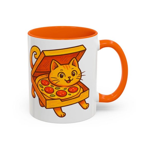Pizza C1At Mug, Cute C1Artoon C1At Pizza Hybrid in B1Ox with oni, Quirky Gift Idea for Foodies, C1At Lovers, Funny Coffee Cup Fans