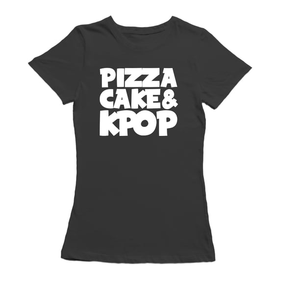 Pizza Cake And Kpop Design Women Black T-Shirt, Female x-Large