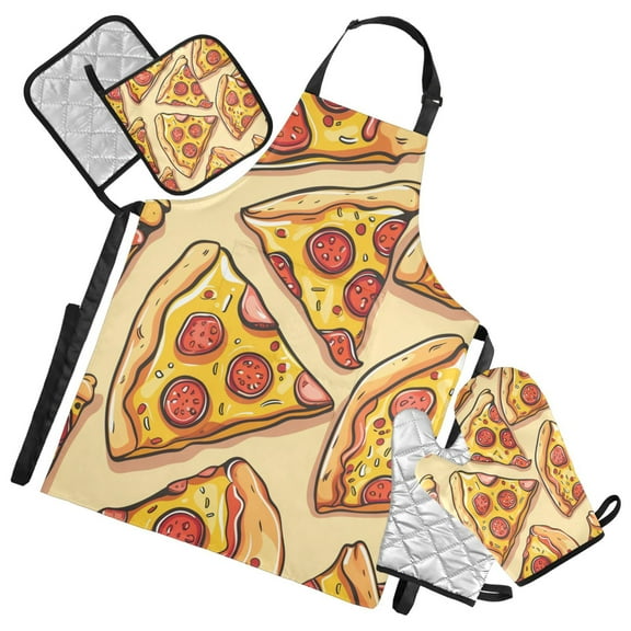 Pizza Cartoon Apron Set with Oven Mitts Pot Holders Set of 5 Kitchen Stuff Accessories