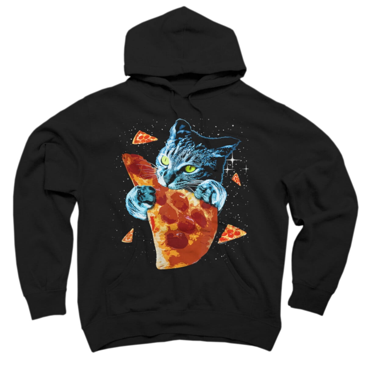 Pizza Cat in Space Navy Blue Graphic Pullover Hoodie Design By Humans M