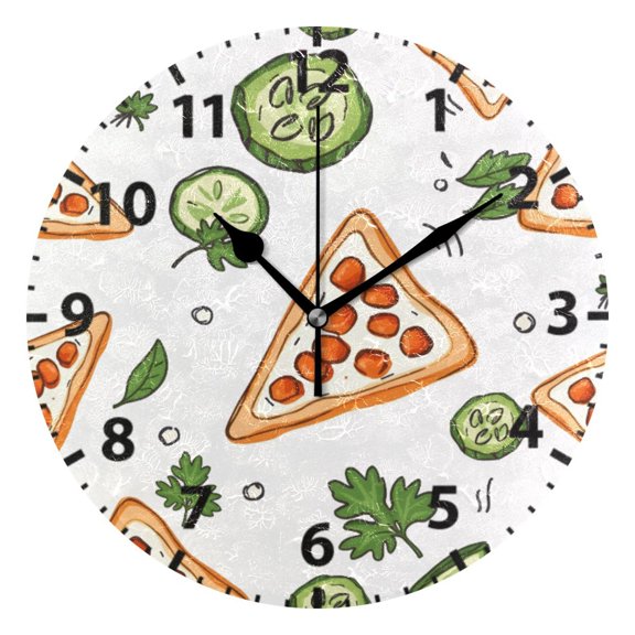Pizza Cucumber Pattern Wall Clock 10in Round Artistic Oil Painting Home Decor Desk Table Clock