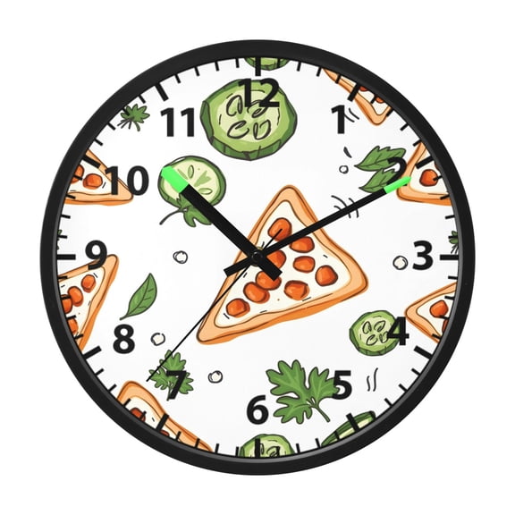 Pizza Cucumber Pattern Wall Clock 12 Inch Voice Activated Night Light Silent Non Ticking