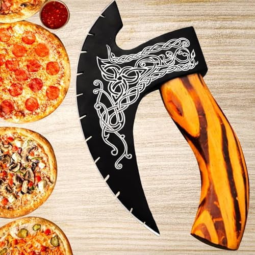 Pizza Cutter Axe Handmade Viking Pizza Axe Kitchen Tool Medieval Slicing Pizza Cutter with Sheath | Hunting & Camping Viking Axe | Viking Gifts For Men (PzAxe-392)$$Home Decor, Kitchen, & Other