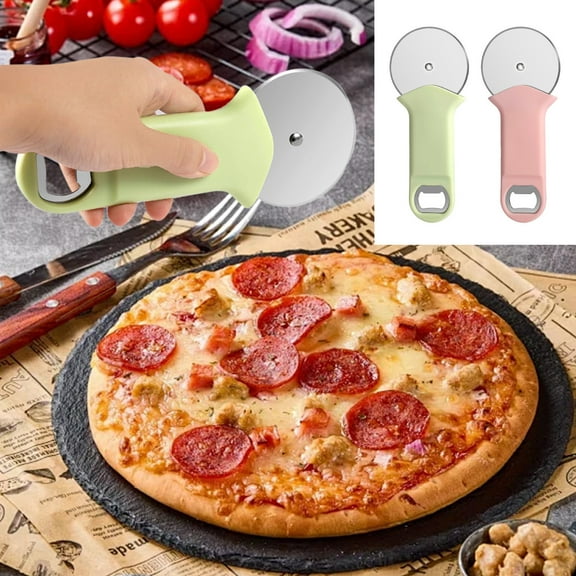 Pizza Cutter – Kitchen Pizza Wheel | Stainless Steel Rotary Blade - Ergonomic Handle - Bread Cutting Tool - Sleek Design | Pink Green | 7.28x2.95in