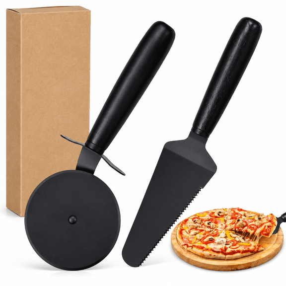 Pizza Cutter and Server Set - 9.25 Inch Sharp Stainless Steel Blade (430) with Finger Guard & Non-Slip Handle - Dishwasher Safe Pizza Slicer for Crusts and Pies