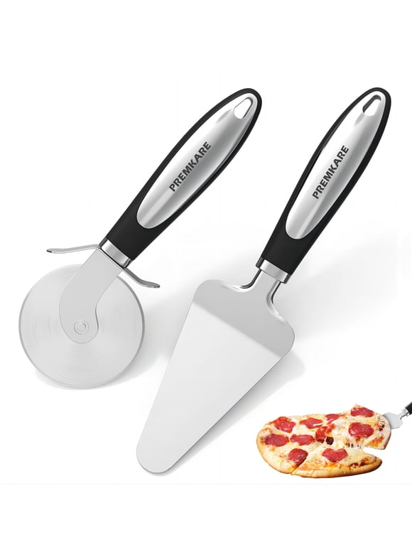 Pizza Cutter Set 2 Pieces Stainless Steel Accessories Wheel Pizza Knife Large 11 inch Pizza Spatula Pizza Knife & Pizza Spatula Kit Easy to Clean