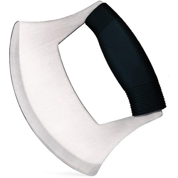 Pizza Cutter Stainless Steel Ulu knife Razor Sharp Rocker Slicer Cutter Mincing Mezzaluna Knife Salad Vegetable Chopper with Upgraded Ergonomic Anti-Slip Handle