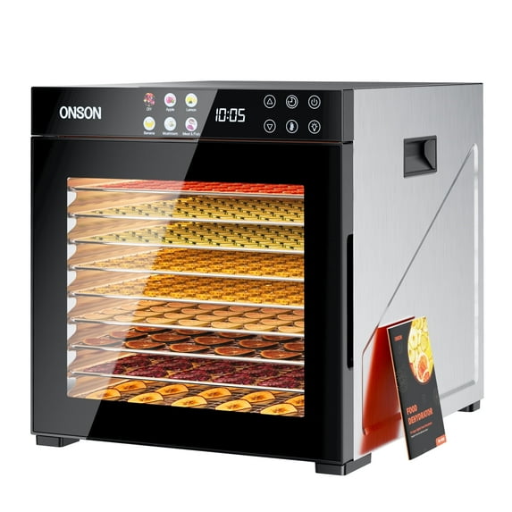 ONSON Food Dehydrator Machine; 10 Stainless Steel Trays; 1000W Power; 167°F Dehydrated Dryer for Jerky, Dog Treats, Herbs, Meat, Fruit, Yogurt and Veggies