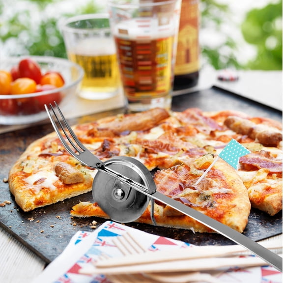 Pizza Cutter Wheel with Fork Roller Stainless Steel Pastry Dough Cutter Tool for Pizza Pie Baking Kitchen Food Preparation Slicing,1PC,Silver