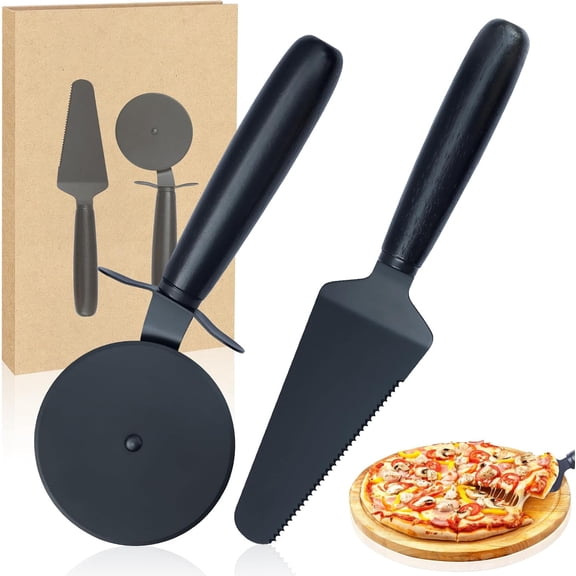 Pizza Cutter and Server Set - Sharp Stainless Steel Blade with Finger Guard & Non-Slip Handle - Dishwasher Safe Pizza Slicer