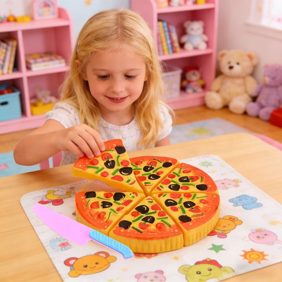 Pizza Cutting Toy Set, Play Food Kitchen Toy Chef Birthday Gift, Great for a Pretend Pizza Party