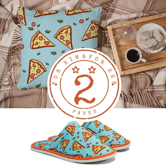 Pizza Day Pack for Him Pizza Slippers and Pillow Case Pack Home Decor Graphic Pillow Cases Cushion Cover Lightweight Silent Walk