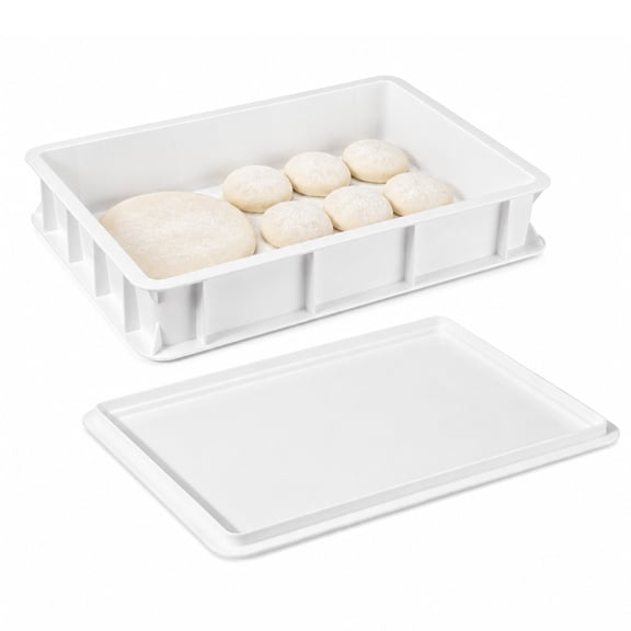 Pizza Dough Box with Lid, 15.7 x 11.8 x 3.0 in Food-Safe Dough Proofing Box for Bread Fermentation, Stackable White Plastic Food Container for Kitchen, Bakery