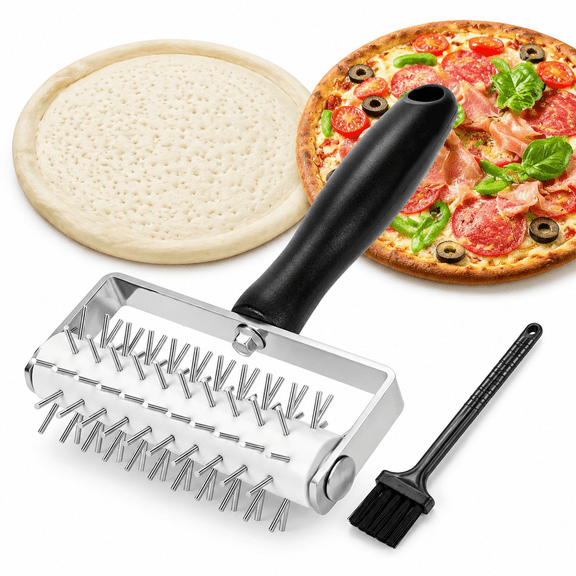 Pizza Dough Docker, Premium Dough Roller with Stainless Steel Spikes, Sturdy Pizza Docking Tool that Prevents Dough from Blistering, Time-Saver for Making Pizza Cookie Pie Pastry