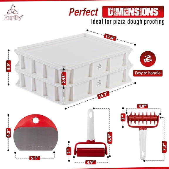    Pizza Dough Proofing Box Professional Set with Lids - 2 Pack Stackable - With Special Dough Cutter, Roller, Docker and Recipe E-book High Quality