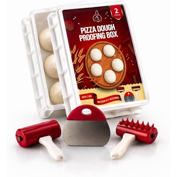 Pizza Dough Proofing Container 2-Pack Stackable dough Box & Tray With | 15.7 x 11.8 x 3.15in Stacks to 5.9in. Snug-Fit Lock In Humidity 24-72Hr Cold Fermentation Dishwasher Safe