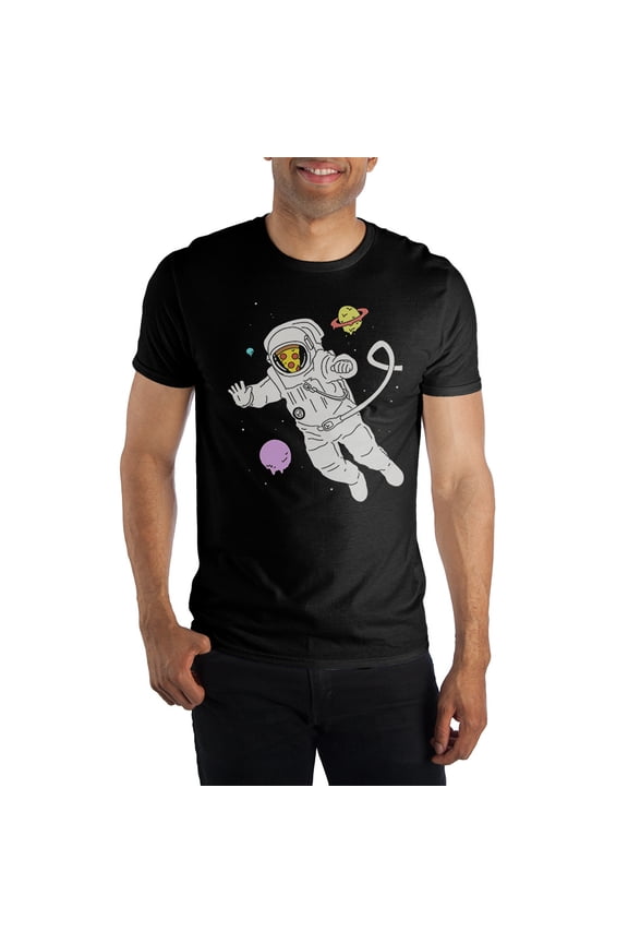Pizza Face Space Astronaut Men's Black T-Shirt-5XL