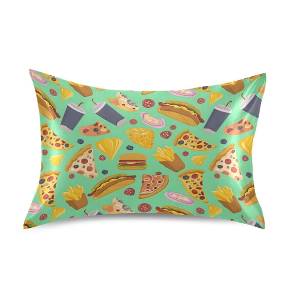 Pizza Fast Food Pattern Pillowcase Queen Size 30''x20'' Satin Double-Sided Print Soft Wrinkle Resistant