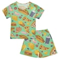 thumbnail image 1 of Pizza Fast Food Pattern Summer Pajama Set Soft Cotton Short Sleeve Sleepwear 2PCS Pajama Sets Breathable Lounge Set Size 8Y, 1 of 7