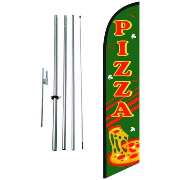Pizza Feather Advertising Feather Banner Swooper Flag Sign with Flag Pole Kit and Ground Stake, Green