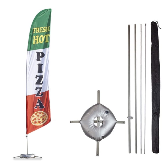 Pizza Feather Flag Kit - 13.5ft Knitted Polyester Swooper Flag with Pole Set, Cross Base and Weight Bag - Printed in The USA
