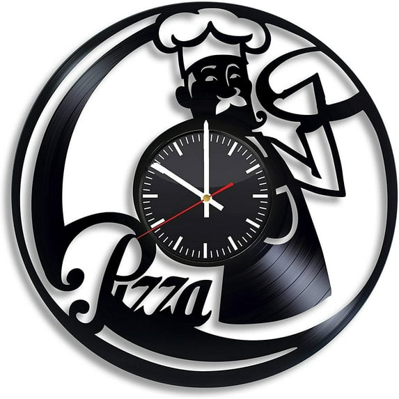Pizza Food Pepperoni Vintage Black Vinyl Record Wall Clock Wall Art 3D Modern Design Office Bar Room Home Decor Gift