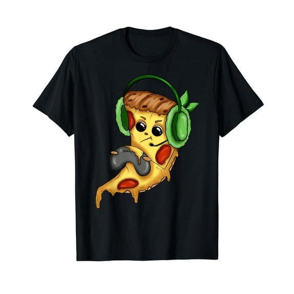 Pizza Gamer Love Play Video Games Funny Controller Headset T-Shirt