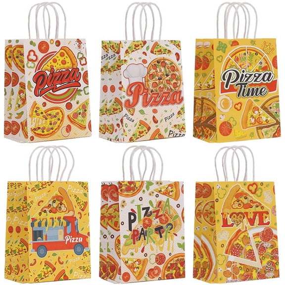 Pizza Gift Bags 12pcs Pizza Favors Bags Food Themed Gift Bags,Reusable Paper Bags Food Bag Goodie Treat Bags For Store Takeaway, Party Supplies