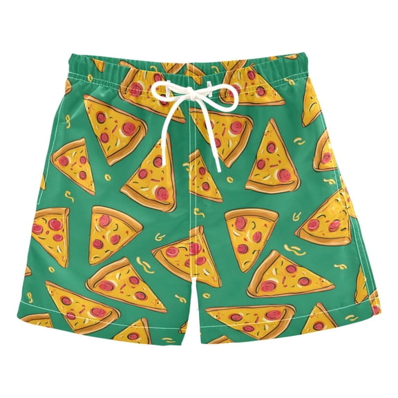 Pizza Green Pattern Swim Trunks Quick Dry Beach Pool Board Shorts Lightweight Stylish Print Sizes 2T to XL
