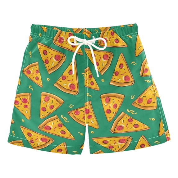 Pizza Green Pattern Swim Trunks Quick Dry Beach Pool Board Shorts Lightweight Stylish Print Sizes 2T to XL