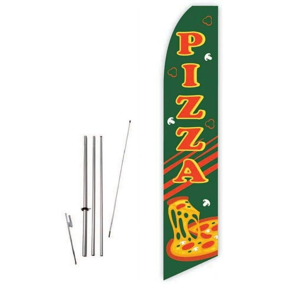 Pizza Green Super Novo Feather Flag - Complete with 15ft Pole Set and Ground Spike