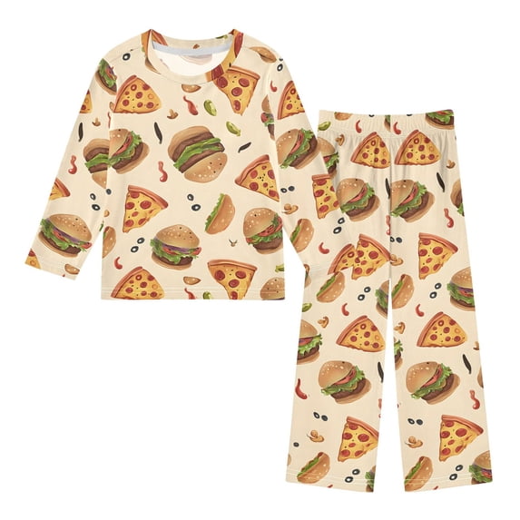 Autaum Patterns Pizza Hamburger Pattern Pajama Set Soft Warm Cozy Fleece 2 Piece Fall ...
