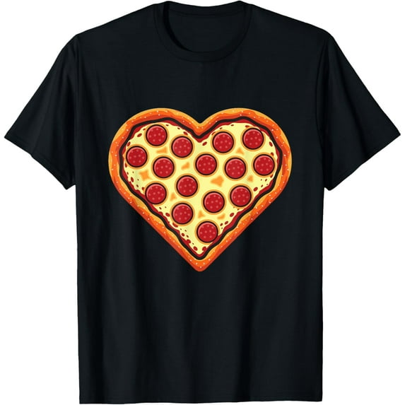 Pizza Heart Cute Valentines Day Funny Heart Shaped Pizza T-Shirt100% cotton short-sleeved shirt for both men and women