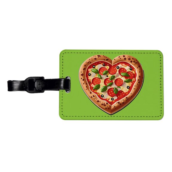 Pizza Heart Love Faux Leather Travel Luggage Tag