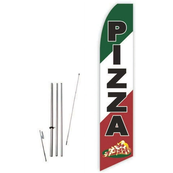 Pizza Italian Flag Super Novo Feather Flag - Complete with 15ft Pole Set and Ground Spike