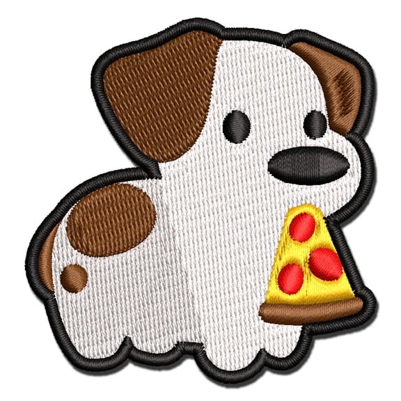 Pizza Jack Russell Terrier Dog Puppy Applique Multi-Color Embroidered Iron-On Patch - 2.0 Inch Mini