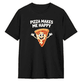 thumbnail image 1 of Pizza Makes Me Happy Retro Graphic Tee for Men and Women, Fun Party Cotton Short Sleeves T-Shirt, 1 of 6