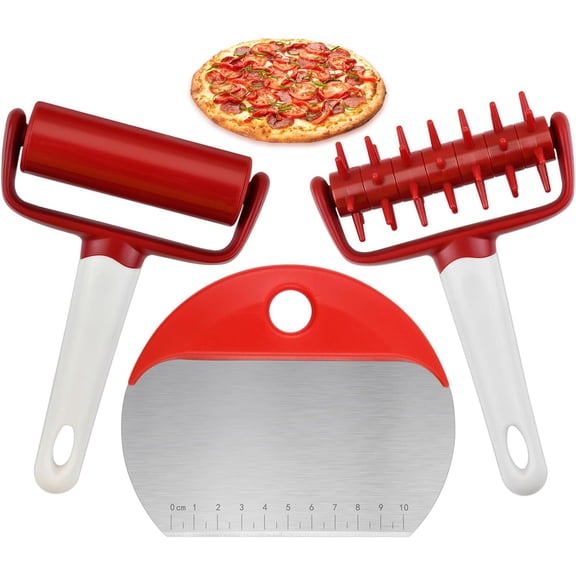 Pizza Making Accessories Tool Set of 3 (Including Pastry Roller, Dough Docker and Cutter) for Pie Tart Cookie