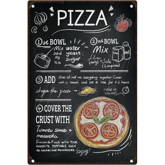 Pizza Making Steps Vintage Tin Sign Retro Art Wall Poster for Home Kitchen Restaurant Bakery Wall Decor