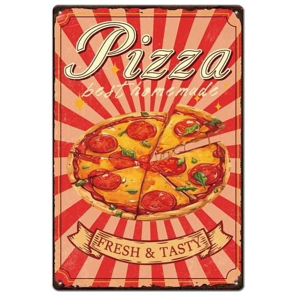 Pizza Metal Tin Sign Retro Fresh Tasty Metal Poster Wall Art Plaque Decor Rectangle Signs