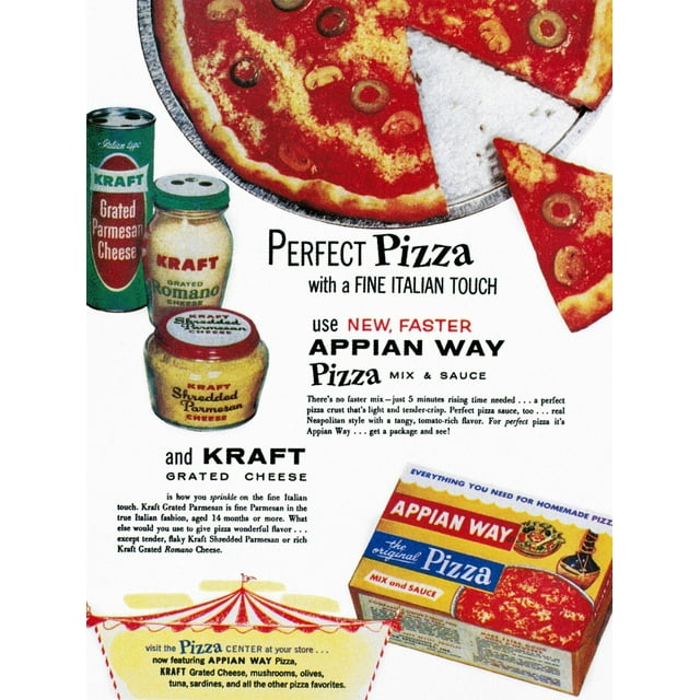 Pizza Mix Ad, 1960. /Nadvertisement For Kraft Grated Cheese And Appian Way Pizza Mix And Sauce, From An American Magazine, 1960. Poster Print by  (24 x 36)