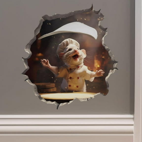 Pizza Mouse in Mouse Hole Decal - Mouse Hole 3D Wall Sticker