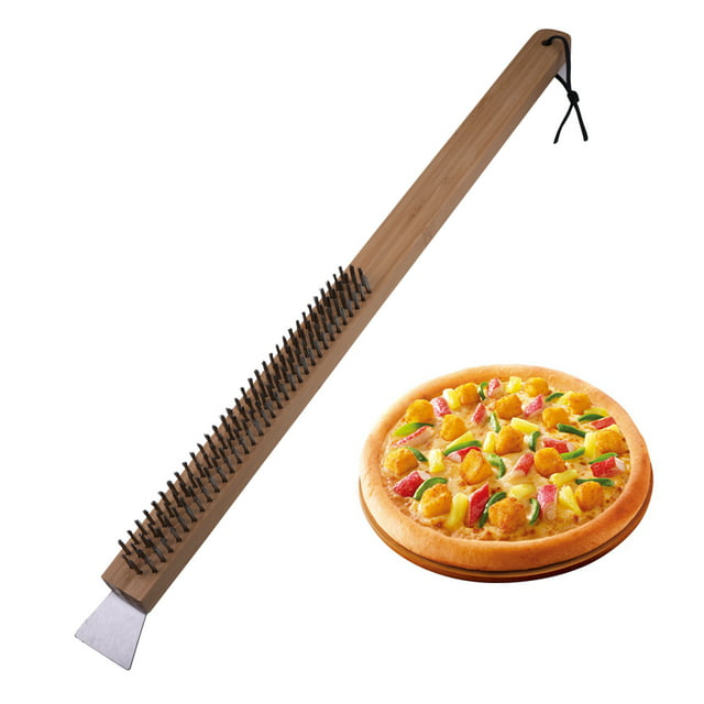 Pizza Oven Brush, Pizza Stone Cleaning Brush with Scraper, Outdoor Pizza Oven Accessories