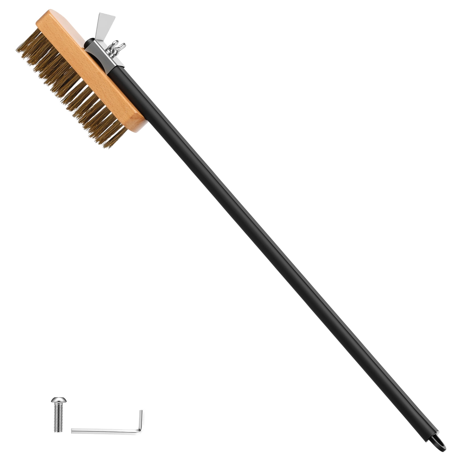 Pizza Oven Brush with Scraper Pizza Stone Cleaning Brush with Brass Bristles Barbecue Grill Cleaning Tool for Kitchen Baking 21.85" Black