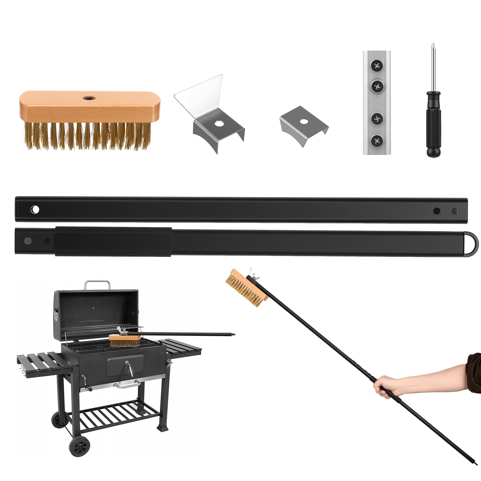 Pizza Oven Brush with Scraper Pizza Stone Cleaning Brush with Brass Bristles Barbecue Grill Cleaning Tool for Kitchen Baking 40.35" Black