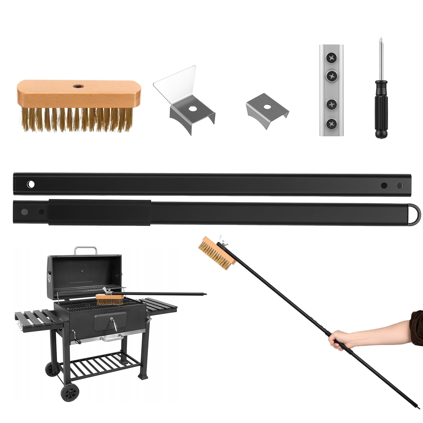 Pizza Oven Brush with Scraper, 40.35" Extra Long Aluminum Alloy Handle Pizza Stone Cleaning Brush with Heat Resistant Brass Bristles, Professional Heavy Duty Oven Scraper for Large Pizza Ovens, Grill