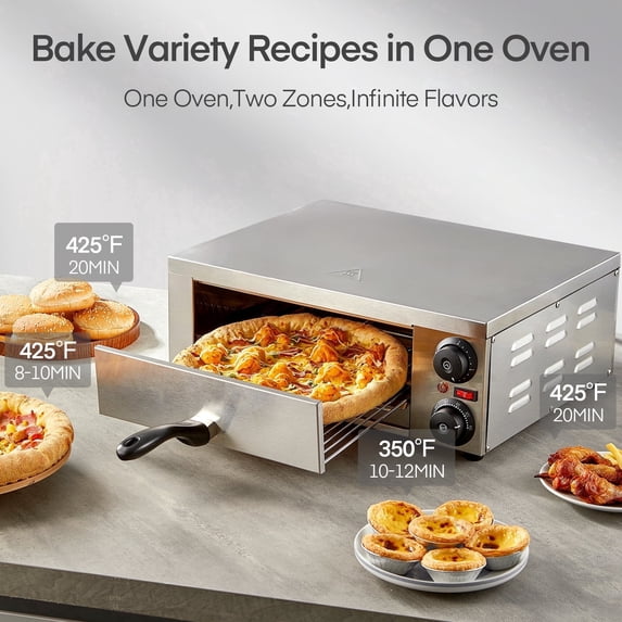 Pizza Oven Countertop, 1500W, 662°F Max Temp with Alert Timer, 12 Inch Multipurpose Pizza Maker for Restaurant, Home, Party