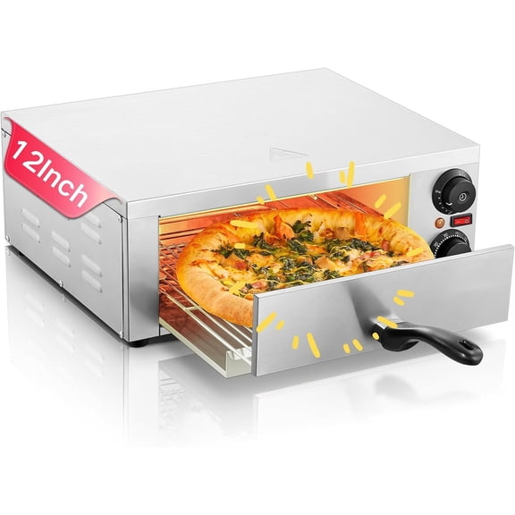 Pizza Oven Indoor, 12 Inch Commercial Pizza Oven with 662?F Max Temp, Electric Pizza Cooker with Alert Timer, 1800W Stainless Steel Pizza-Maker Machine, for Restaurant, , Party,